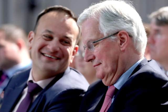 Taoiseach Leo Varadkar (left) and Michel Barnier during a press conference at Dundalk Institute of Technology.