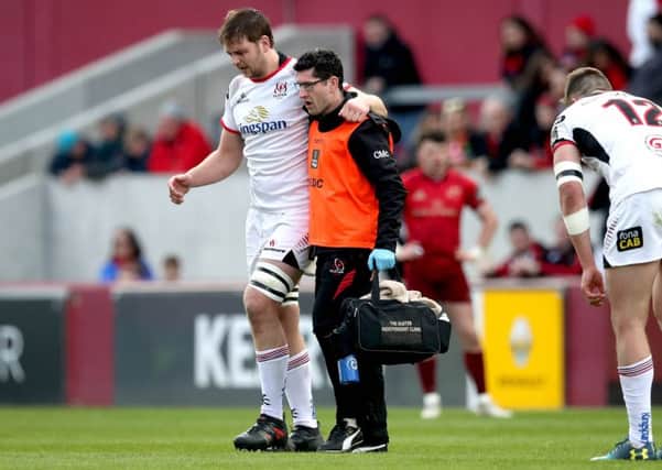 Ulster's Iain Henderson goes off injured during the PRO14 game against Munster
