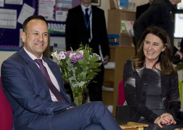 Irish Taoiseach, Leo Varadkar TD, with principal Anne Anderson of Newbridge Integrated College, in Loughbrickland, Co Down, as part of a series of visits to Northern Ireland to meet with civic and business representatives. PRESS ASSOCIATION Photo.