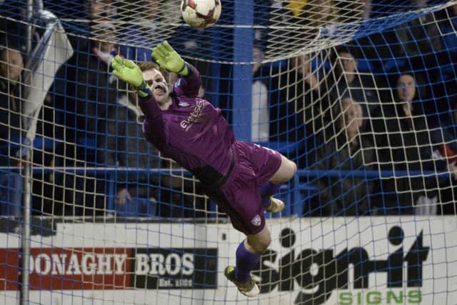 Coleraine keeper Chris John in action for the Bannsiders