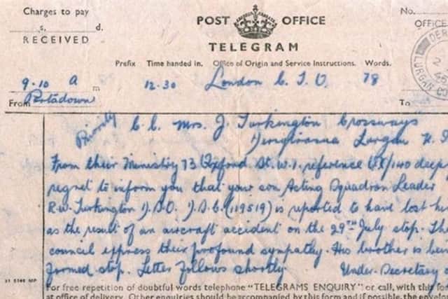 Telegram with the sad news of Robert Turkington's death