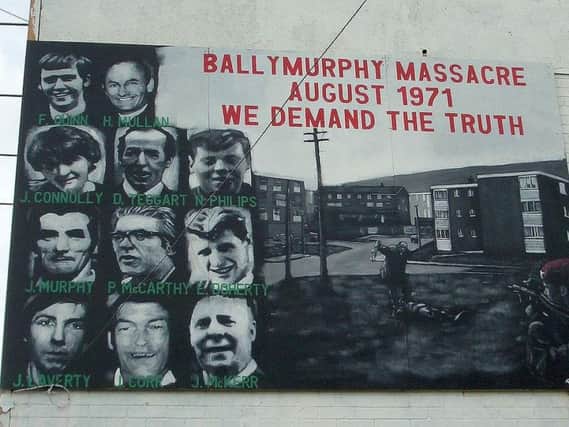 A mural in west Belfast commemorating the Ballymurphy victims