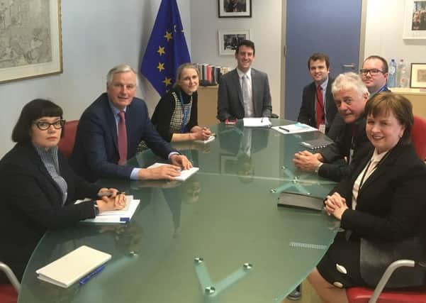 MEPs Diane Dodds and Jim Nicholson (right) meet EU chief negotiator Michel Barnier (second left) in Brussels