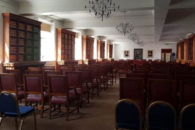 Joshua Rozenberg was speaking in a room in the Belfast Bar Library, above, which was where the Supreme Court had been sitting hours earlier. Picture taken from Bar of NI twitter feed @TheBarofNI with permission from the Bar