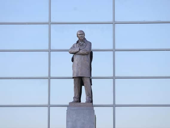 The Sir Alex Ferguson stand at Manchester United's Old Trafford football stadium in Manchester as one of the most successful football managers of all time, had surgery on Saturday for a brain haemorrhage