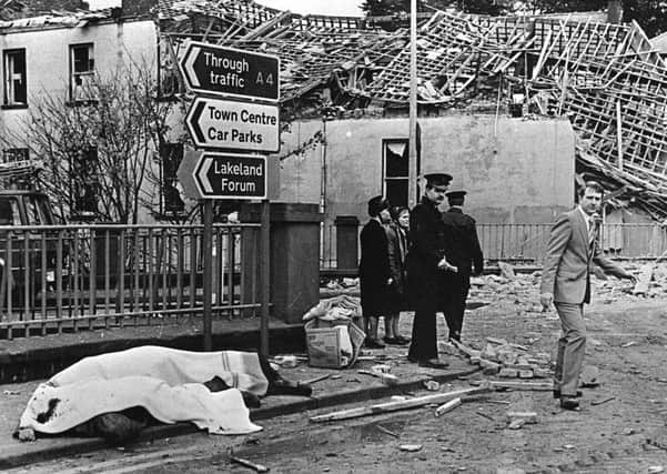 The aftermath of the IRA massacre on Remembrance Day in Enniskillen in 1987