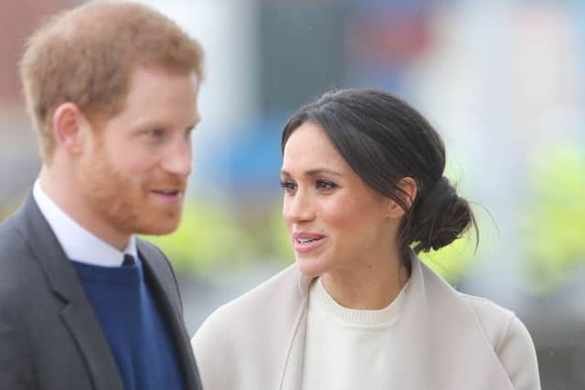 Prince Harry and Meghan Markle arrive for a visit to the Titanic Belfast maritime museum in Belfast