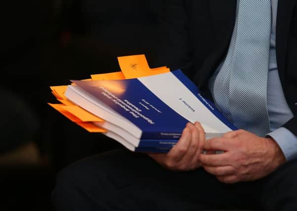 The launch of the report into the hyponatraemia inquiry by chairman Sir John O'Hara at The Crown Plaza Hotel in Belfast in January 2018. Photo: Pacemaker
