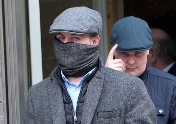 Bernard Patrick McGinley, aged 18, (left) and Patrick McGinley, aged 24, (right), leaving court yesterday