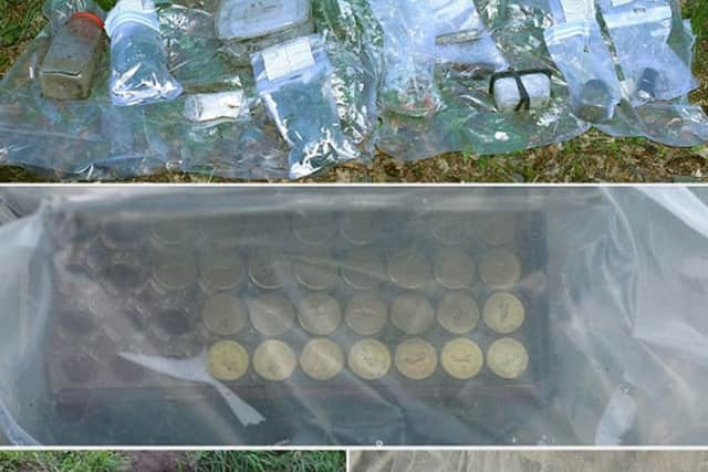 PSNI handout photos of ammunition and explosives material found in a hide by detectives in Armagh