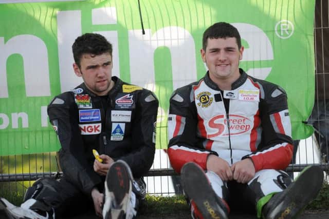 William Dunlop and his brother Michael pictured before practice at the North West 200 in 2008.