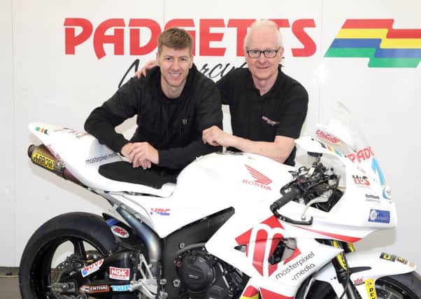 Ian Hutchinson with Clive Padgett and the Padgett's Honda CBR600RR he will race at the North West 200 and Isle of Man TT.