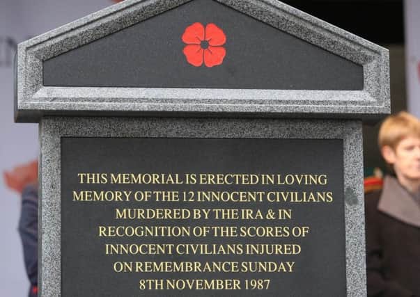 The memorial to the Enniskillen 1987 IRA poppy day massacre that relatives have not been able to put at the site
