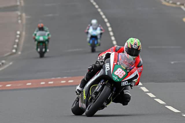 Derek McGee led the way in the Supertwins class on the KMR Kawasaki.