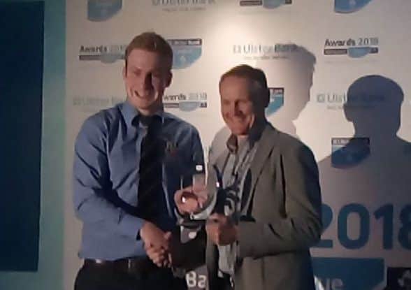 Banbridges Andrew Morrison receives his award from Joe Schmidt