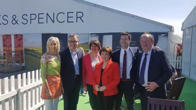 DUP MEP Diane Dodds pictured with party leader Arlene Foster and their party colleagues at Balmoral Show