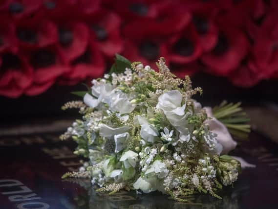Meghan Markle's wedding bouquet is laid on the grave of the Unknown Warrior in the west nave of Westminster Abbey, London
