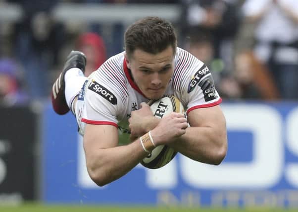 Jacob Stockdale goes over for Ulster's final try in the 35-17 win over Ospreys. Click on the image above or link below to launch our Ulster player ratings gallery from Sunday's match.