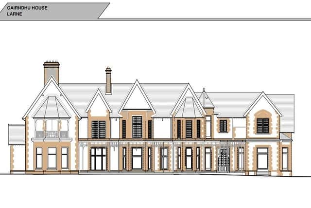 Architect's plan showing front elevation of Cairndhu House.
