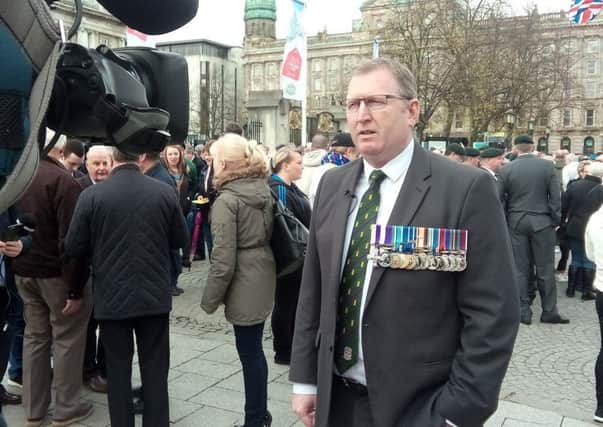 Ulster Unionist MLA and former Royal Irish captain Doug Beattie during a rally in Belfast in support of military veterans last April