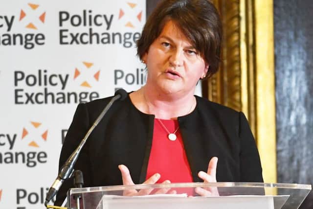 Arlene Foster, DUP leader and former First Minister of Northern Ireland, speaks at a Policy Exchange conference titled The Union and Unionism - Past, Present and Future, in central London. Monday May 21, 2018.  Photo: John Stillwell/PA Wire
