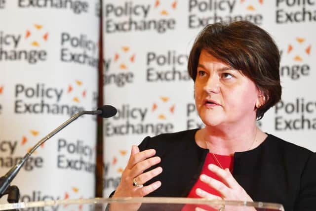 DUP leader Arlene Foster speaking at a Policy Exchange conference titled The Union and Unionism - Past, Present and Future, in central London. Photo: PA