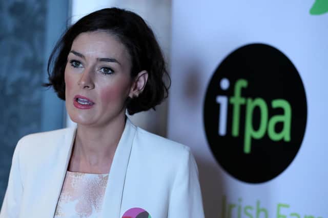 Fine Gael TD Kate O'Connell speaking at a press event hosted by the Irish Family Planning Association (IFPA) at the Alex Hotel, Dublin, where she urged a Yes vote ahead of the referendum on the 8th Amendment of the Irish Constitution on May 25th