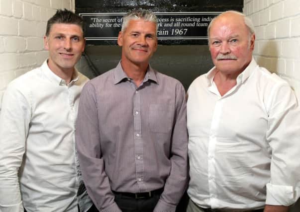 Paul Leeman, Gary Smyth and Ronnie McFall at the Oval during this week's management team announcement.