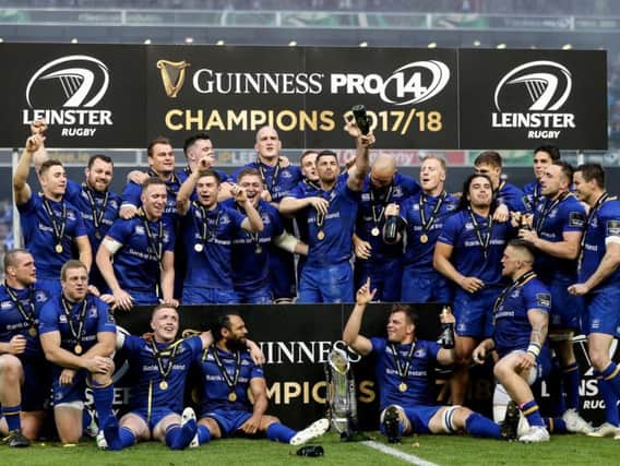 Leinster celebrate winning the Guinness PRO14 title