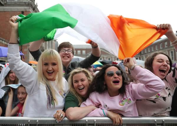 Yes campaigners celebrate in Dublin Castle as Ireland has voted to repeal the 8th Amendment of the Irish Constitution which prohibits abortions unless a mother's life is in danger. Picture: Niall Carson/PA Wire