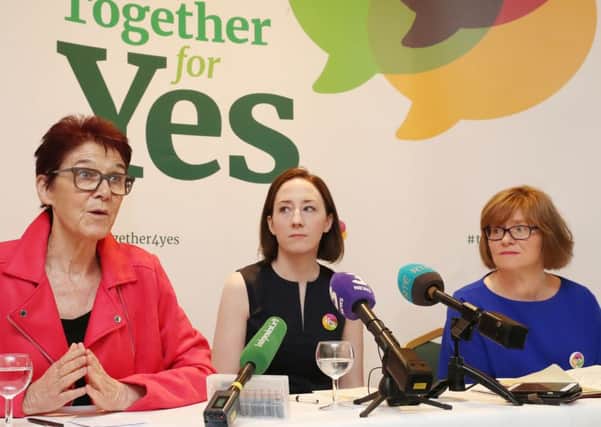 The three co-directors of Together For Yes (from left) Ailbhe Smyth, Grainne Griffin and Orla OConnor at the Davenport Hotel in Dublin