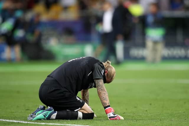 A dejected Karius after the full-time whistle in Liverpool's 3-1 defeat to Real Madrid in Kiev
