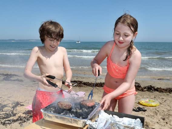 Barbecue time! (l-r) Alphie McCormack (10) and Charli-Jo Phoenix (9), from Lisburn, enjoythe sunshine at Crawfordsburn beach today.