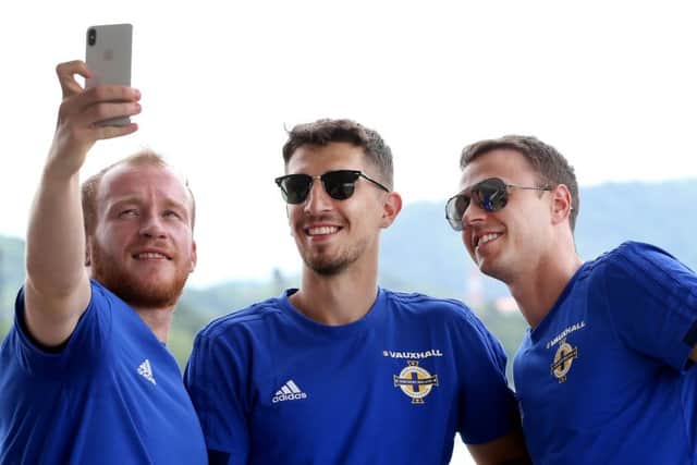 Northern Ireland players Liam Boyce, Craig Cathcart and Jonny Evans visit the Panama Canal