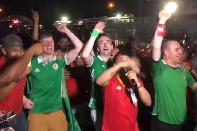 Northern Ireland fans dancing the night away with Panama supporters. To view more fans' photos and match action - click on the link above