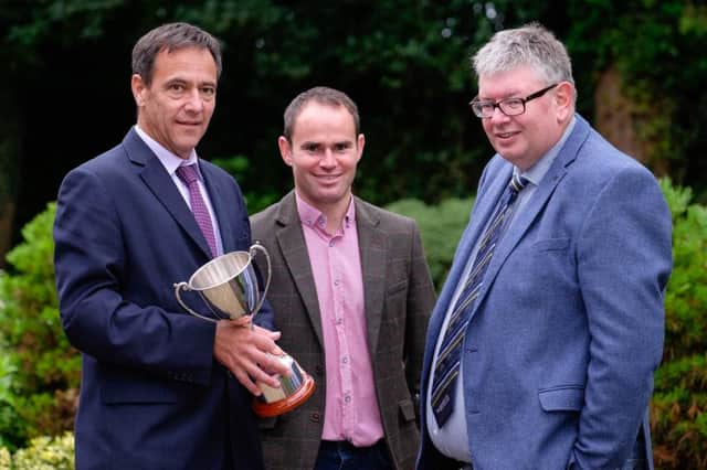 Launching Holstein NI's annual herds inspection competition are, from left: Cormac McKervey, Ulster Bank, sponsor; club chairman Jason Booth; and secretary John Martin. Picture: Columba O'Hare/Fotacol.