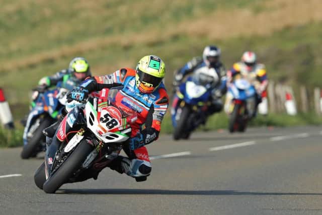 South African rider AJ Venter in action on the Mountain Mile on the Burrows Engineering Racing Suzuki.