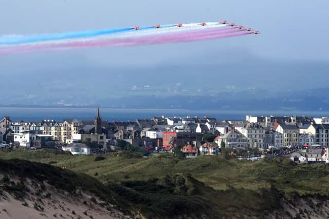 The RAF Red Arrows display team at the Portrush Airwaves show in 2015