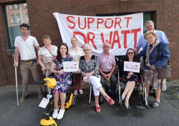 Some of Dr Michael Watt's patients demonstrated in support of the consultant in Belfast earlier this week