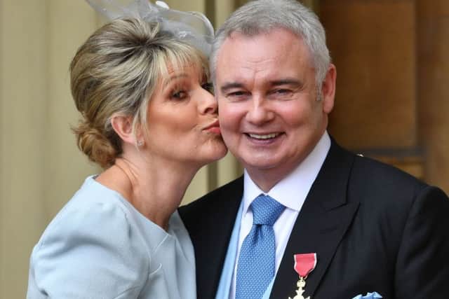 Eamonn Holmes, with his wife Ruth Langsford, as he wears his OBE (Officer of the Order of the British Empire) after it was awarded to him by  Queen Elizabeth II for services to broadcasting during an Investiture ceremony at Buckingham Palace
