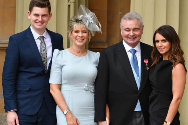 Eamonn Holmes, with his wife Ruth Langsford and his son Jack and daughter Rebecca (right), as he wears his OBE (Officer of the Order of the British Empire) after it was awarded to him by  Queen Elizabeth II for services to broadcasting during an Investiture ceremony at Buckingham Palace in central London.