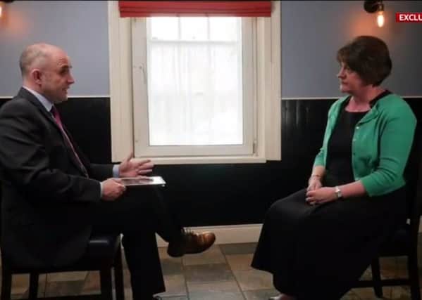 DUP leader Arlene Foster during her interview with David Blevins of Sky News