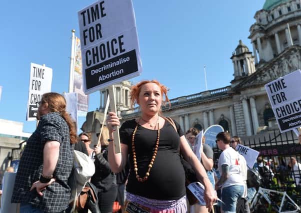 Pro-choice protestors at Belfast City Hall last week at a rally calling for changes in Northern Irelands abortion laws