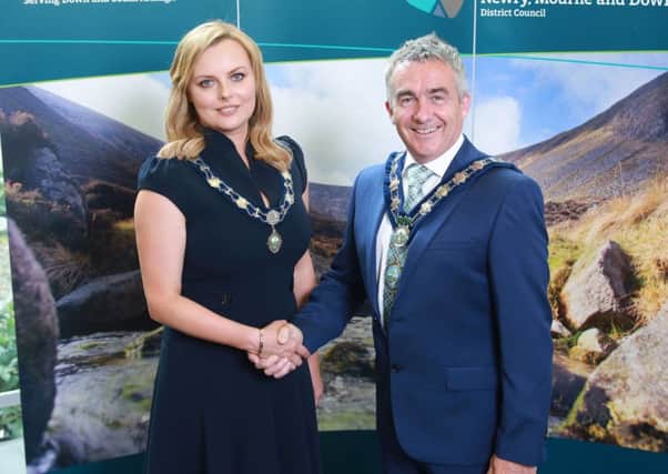 Newry, Mourne and Down District Council'S new Chairman, Councillor Mark Murnin (SDLP) and Vice Chairperson, Councillor Oksana McMahon (SF).