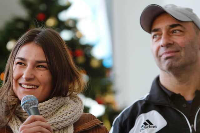 File photo dated 18/12/12 of boxing coach Pete Taylor with his daughter, Olympic gold medallist Katie Taylor. Mr Taylor has been named as one of three men shot at the Bray Boxing Club, Bray, Co. Wicklow