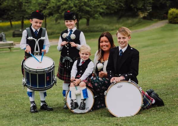 Jamie Coffey (9), Evie McKeown (8), Thomas McIlwaine (3) and Oliver McIlwaine (9) joined the new Lord Mayor of Belfast, Councillor Deirdre Hargey on her first official engagement to launch the UK Pipe Band Championships, which will take place at Stormont Estate on Saturday, June 16.
