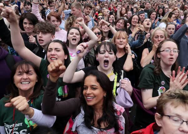 People react at Dublin Castle as the official results of the referendum on the 8th Amendment of the Irish Constitution on abortion are announced in favour of the yes vote. But people cheering the result were in part cheering end of Rome Rule', rather than the fact of terminations