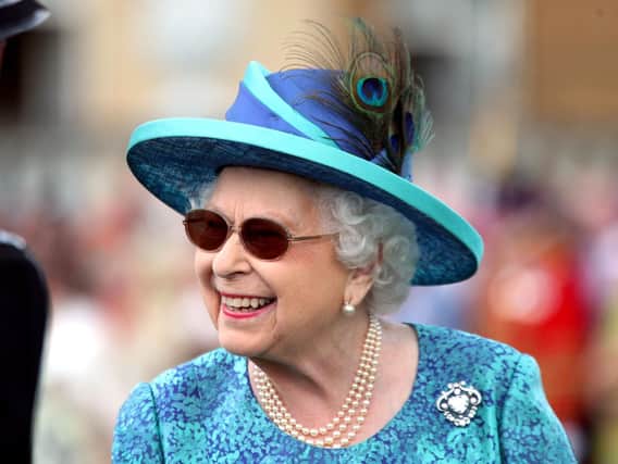 Queen Elizabeth II during a garden party at Buckingham Palace in London