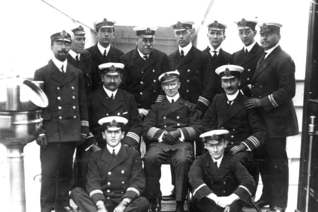 Captain Rostron (seated centre) with RMS Carpathia's officers