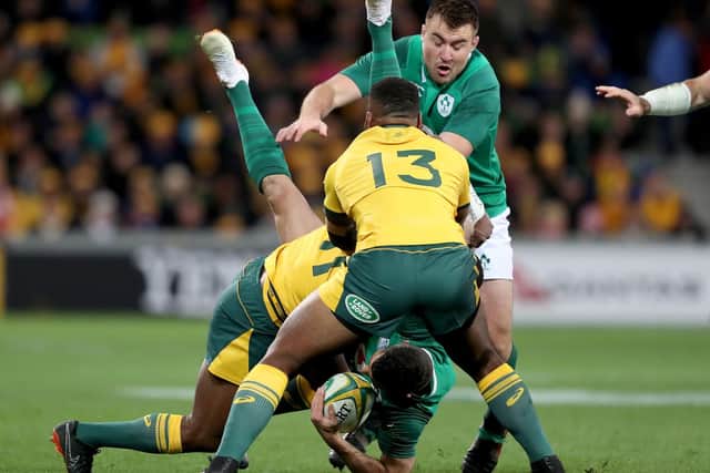 The incident involving Rob Kearney which results in a yellow card for Marika Koroibete